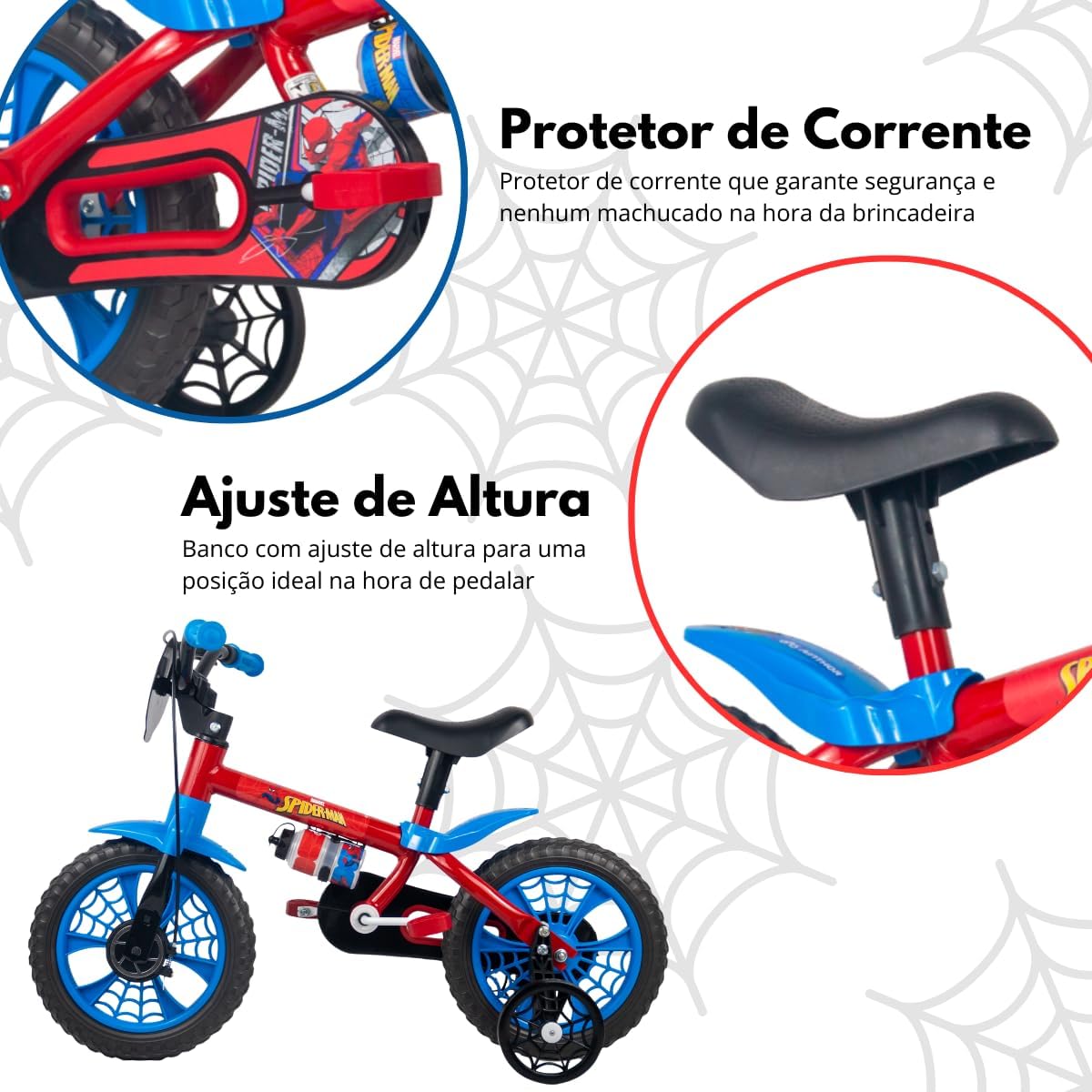 BICICLETA ARO 12 SPIDER-MAN VERMELHO/AZUL NATHOR
