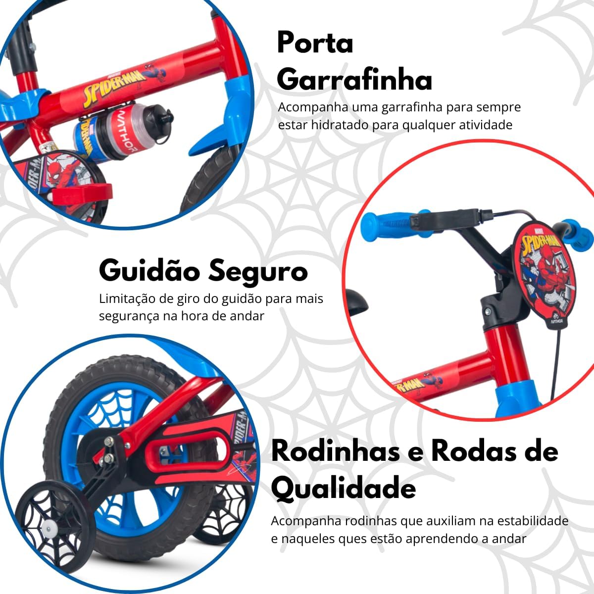 BICICLETA ARO 12 SPIDER-MAN VERMELHO/AZUL NATHOR