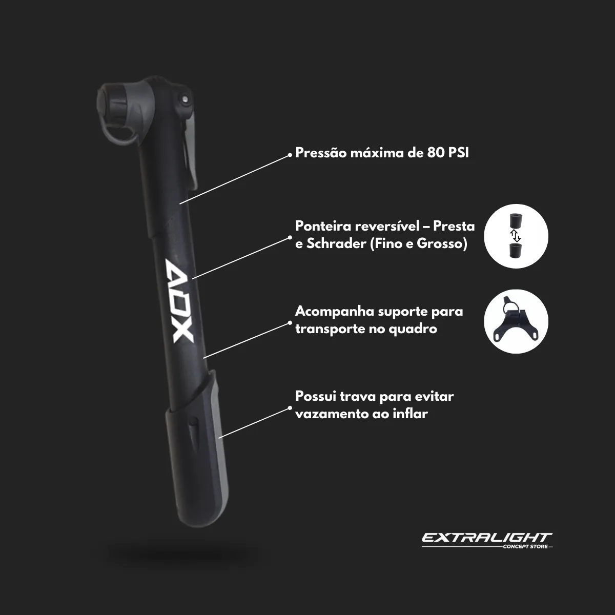 BOMBA DE MÃO (MINI) 12X3CM 80PSI (B89097) ADX