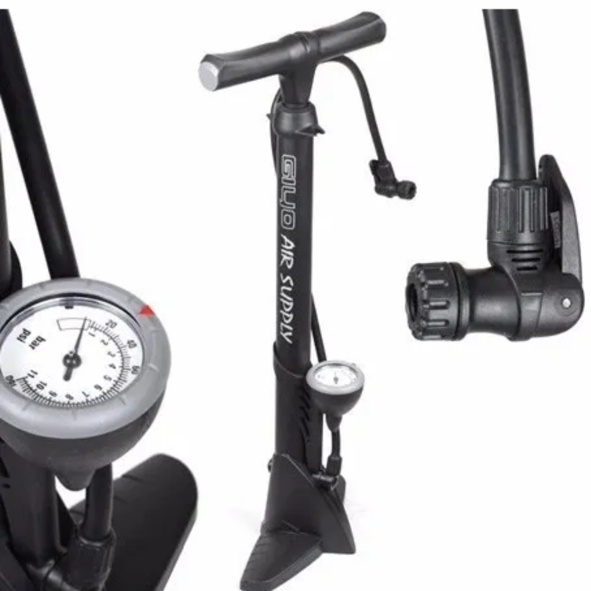 BOMBA OFICINA GF-43P PLASTICO PRETO C/CONEXAO E MANOMETRO GIYO